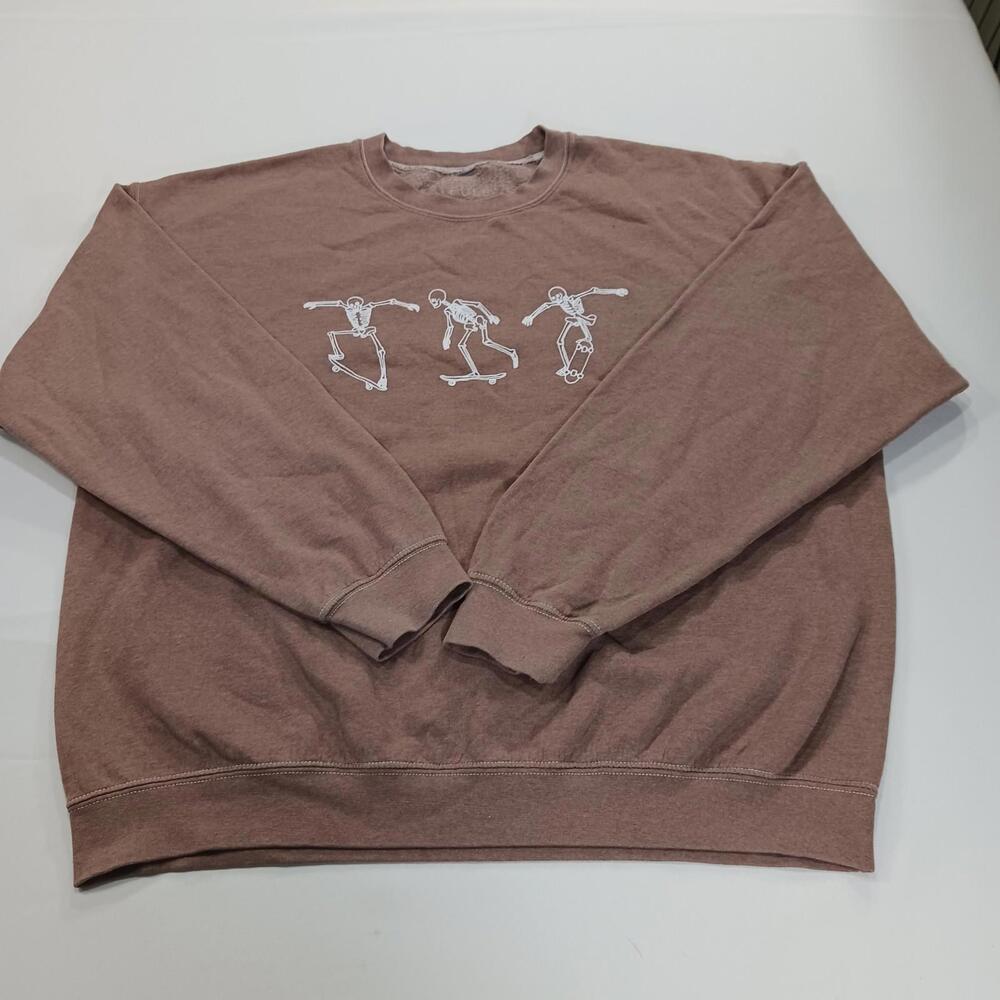 Full Tilt Skeleton Skateboard Men's Brown Cotton Blend Pullover Sweatshirt Sz XL